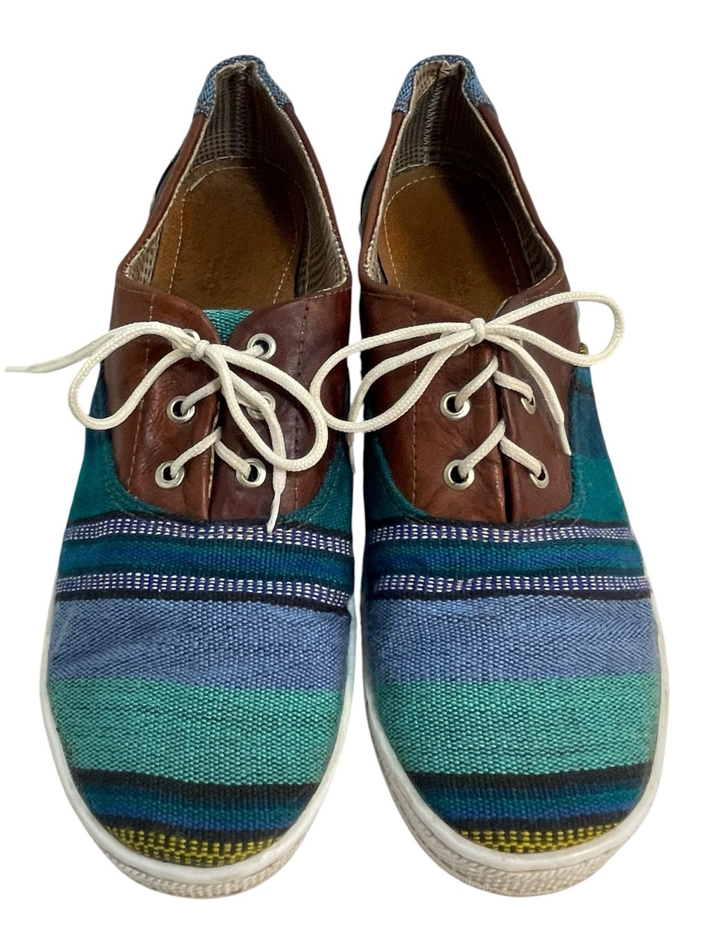 Makarios Handcrafted Leather Mayan Textile Lace Up Vans Sneakers Mens Size 10